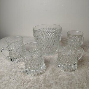 Vintage REGAL 5pc Crystal Beer & Pretzel Set Clear Barware Retro Entertaining